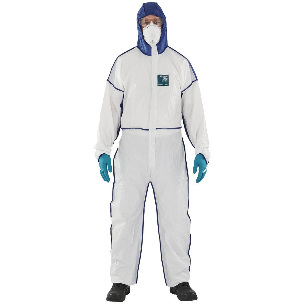 Disposable Coveralls: Size X-Large, 0.6781 oz, Microporous Polyethylene Laminate Non-Woven & Polypropylene Non-Woven, 2-Way Zipper with Storm Flap Closure