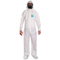 Disposable Coveralls: Size 6X-Large, 0.5382 oz, Microporous Polyethylene Laminate Non-Woven, 2-Way Zipper with Storm Flap Closure