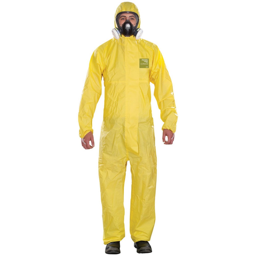 Disposable Coveralls: Size 4X-Large, 0.5216 oz, Polyethylene on Bicomponent & Polypropylene/Polyethylene Non-Woven, 2-Way Zipper with Storm Flap Closure