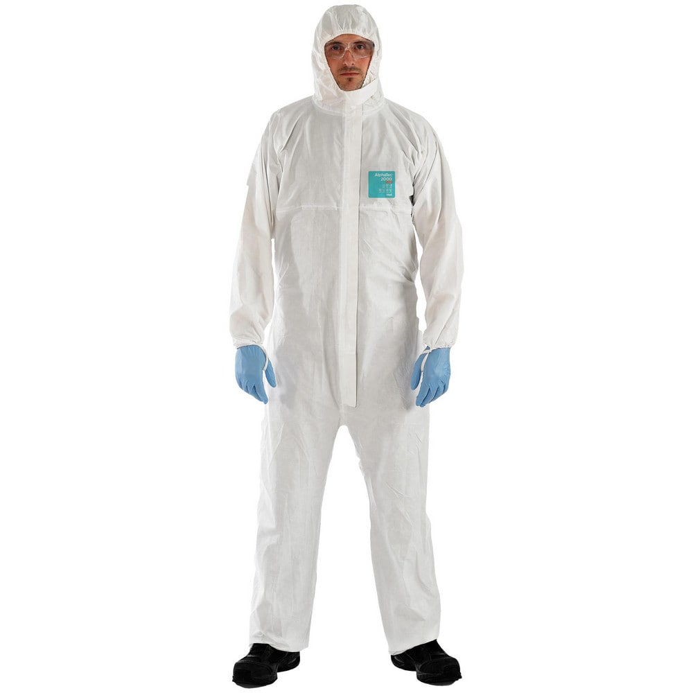 Disposable Coveralls: Size Small, 0.5382 oz, Microporous Polyethylene Laminate Non-Woven, 2-Way Zipper with Storm Flap Closure