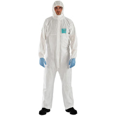 Disposable Coveralls: Size Medium, 0.5382 oz, Microporous Polyethylene Laminate Non-Woven, 2-Way Zipper with Storm Flap Closure