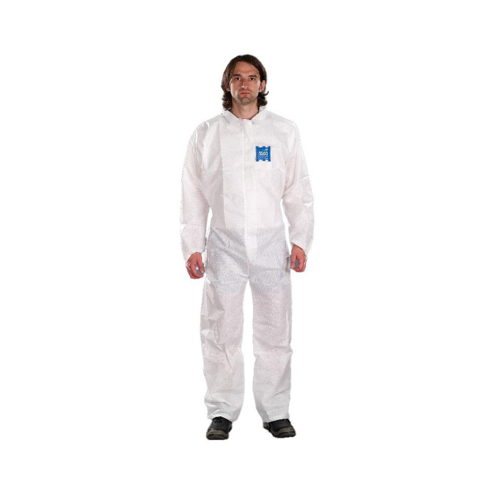 Disposable Coveralls: Size Medium, 0.7064 oz, SMS, 2-Way Zipper with Storm Flap Closure