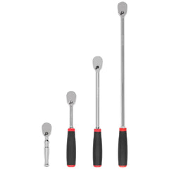 Ratchet Sets; Drive Size: 3/8 in; Overall Length (Inch): 12, 18, 8, 4-1/2; Head Shape: Pear; Head Features: Compact; Head Style: Reversible, Fixed; Material: Steel; Handle Type: Compact; Finish: Full-Polished