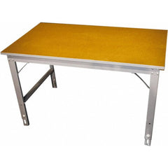 Work Table: 72" Wide, 26-3/8 to 43-3/4" High, Powder Coated, Hardboard Top, Heavy Gauge Steel Base, Gray & Brown