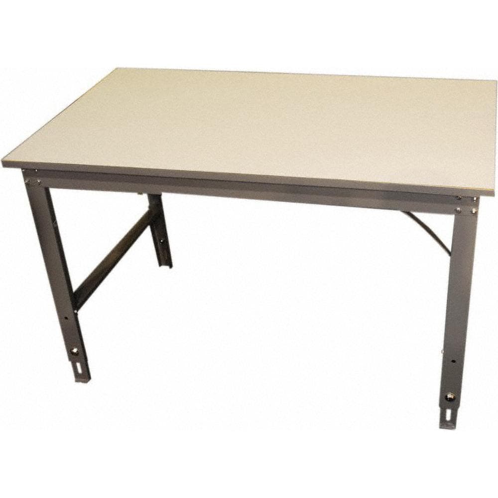 Work Table: 60" Wide, 26-3/8 to 43-3/4" High, Powder Coated, Laminate Top, Heavy Gauge Steel Base, Gray