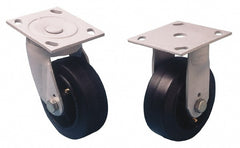 Swivel Top Plate Caster: Rubber, 5" Wheel Dia, 2" Wheel Width, 350 lb Capacity, 6-1/2" OAH