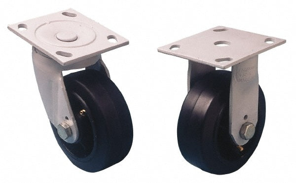 Rigid Top Plate Caster: Rubber, 5" Wheel Dia, 2" Wheel Width, 350 lb Capacity, 6-1/2" OAH