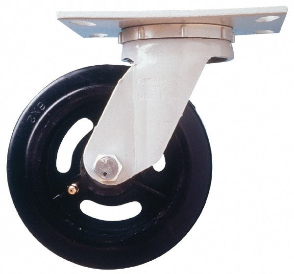 Swivel Top Plate Caster: Polyurethane with Semi-Steel Center Polyurethane & Polyurethane Mold on Steel, 4" Wheel Dia, 2" Wheel Width, 600 lb Capacity, 5-5/8" OAH