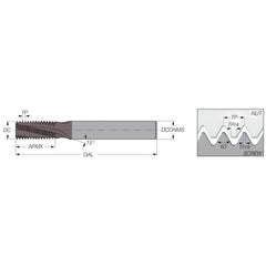 Helical Flute Thread Mill: Internal/External, 4 Flute, 12.00 mm Shank Dia, Solid Carbide