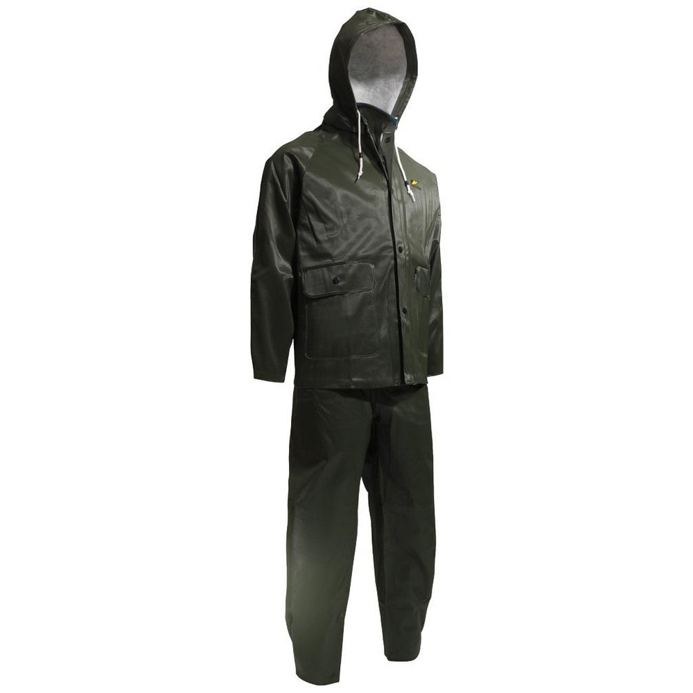 Rain Suit with Pants: Size Large, Non-Hazardous Protection, Green, PVC on Polyester