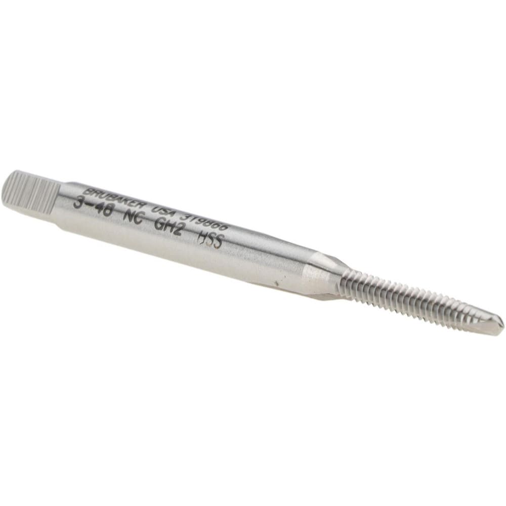 Spiral Point Tap: #3-48 UNC, 2 Flutes, Plug Chamfer, 2B Class of Fit, HSS, Bright/Uncoated Coated