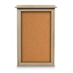 Enclosed Cork Bulletin Board: 42" Wide, 26" High, Cork, Natural Tan