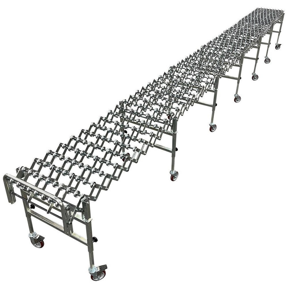 Gravity Conveyors; Conveyor Type: Skate Wheel; Component: Flexible Skate Wheel Conveyor; Telescopic: Yes; Overall Width: 22; Roller Diameter: 1.9000; Minimum Extended Length: 4.2 ft; Maximum Extended Length: 16.8000; Minimum Height (Inch): 28.0000