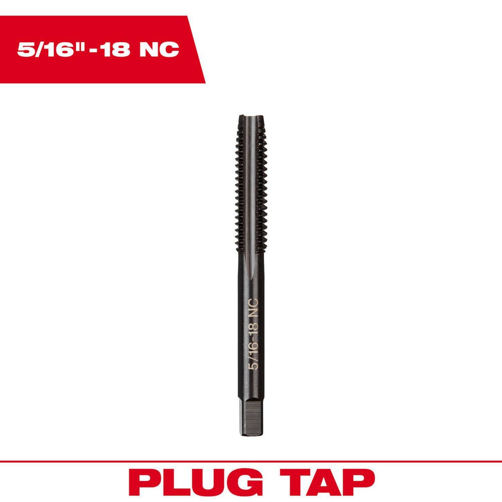 Straight Flute Tap: 5/16-18 4 Flute, Plug Chamfer, 2B Class of Fit, High-Carbon Steel, Black Oxide Finish