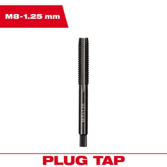 Straight Flute Tap: M8x1.25 4 Flute, Plug Chamfer, 2B Class of Fit, High-Carbon Steel, Black Oxide Finish