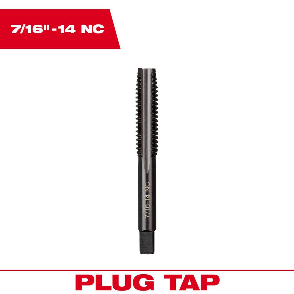 Straight Flute Tap: 7/16-14 (UNC) 4 Flute, Plug Chamfer, 2B Class of Fit, High-Carbon Steel, Black Oxide Finish