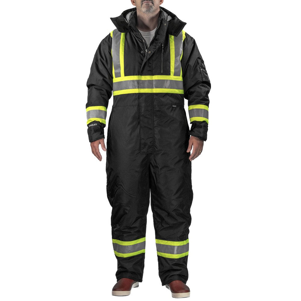 Coveralls & Overalls; Garment Style: Coveralls; Size: X-Large; Color: Black, Fluorescent Yellow-Green; Material: 420D Polyurethane Coated Nylon, Polyester; Hazardous Protection Level: ANSI/ISEA 107 Type O, Class 1; CSA Z96 Class 1 Level 2; Ankle Style: Op