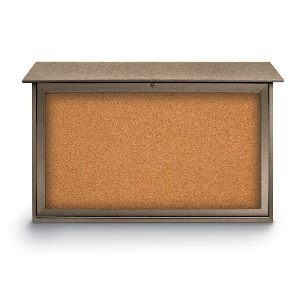 Enclosed Cork Bulletin Board: 45" Wide, 30" High, Cork, Natural Tan