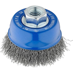 Cup Brush: 4" Dia, 0.0140" Wire Dia, Steel, Crimped