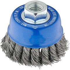 Cup Brush: 2-3/4" Dia, 0.0200" Wire Dia, Steel, Knotted