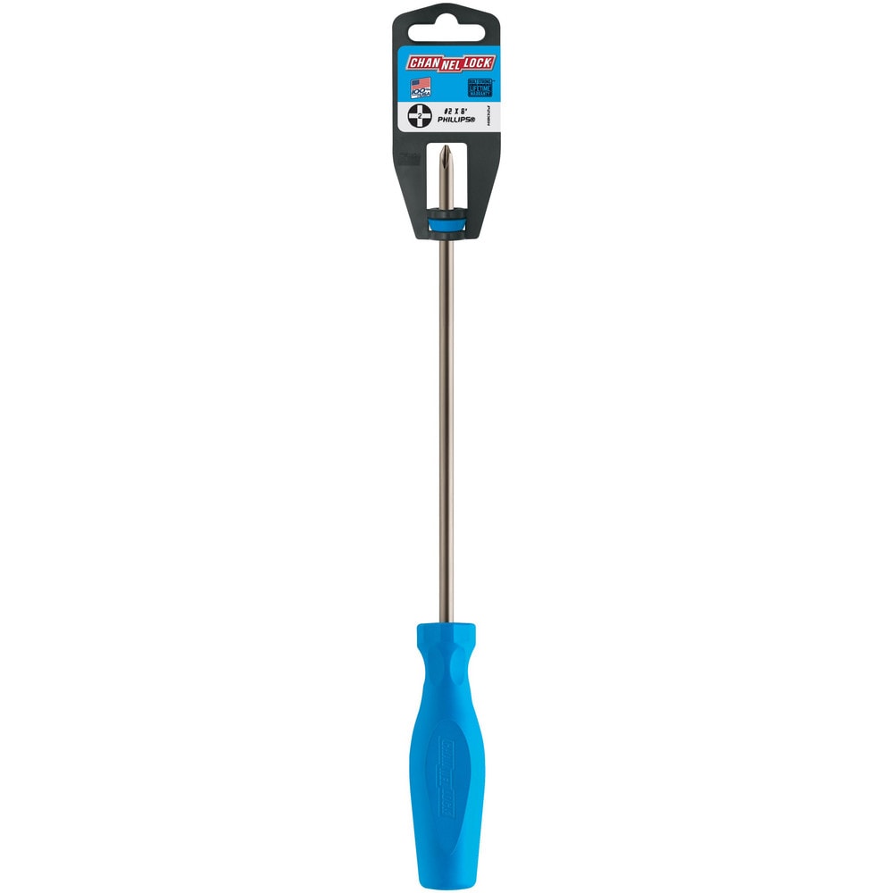 Phillips Screwdrivers; Overall Length (Inch): 12-1/2; Handle Type: Ergonomic, Comfort Grip; Phillips Point Size: #2; Handle Color: Blue; Blade Length (Inch): 8