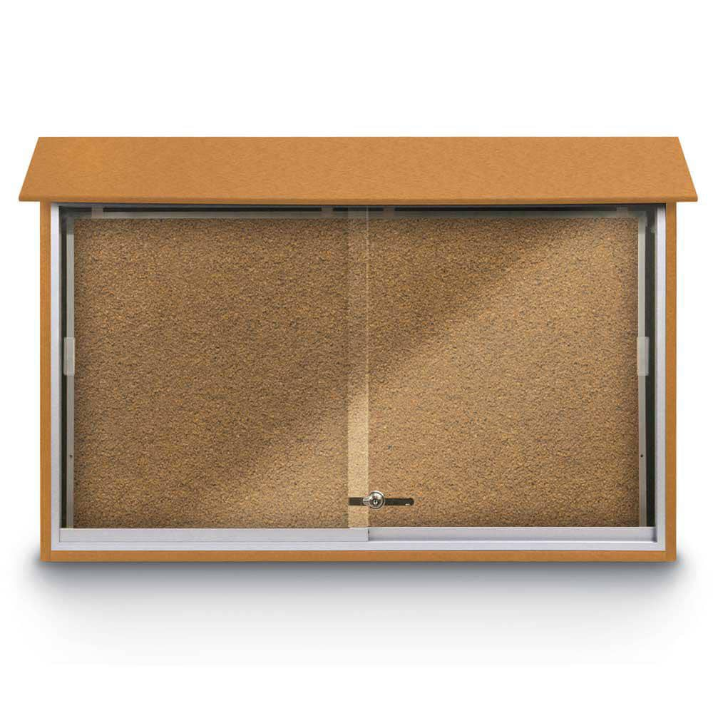 Enclosed Bulletin Board: 45" Wide, 30" High, Cork, Tan