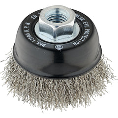 Cup Brush: 4" Dia, 0.0140" Wire Dia, Stainless Steel, Crimped