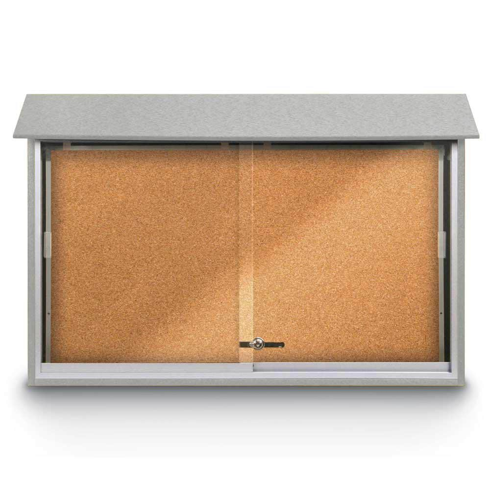 Enclosed Cork Bulletin Board: 45" Wide, 30" High, Cork, Natural Tan