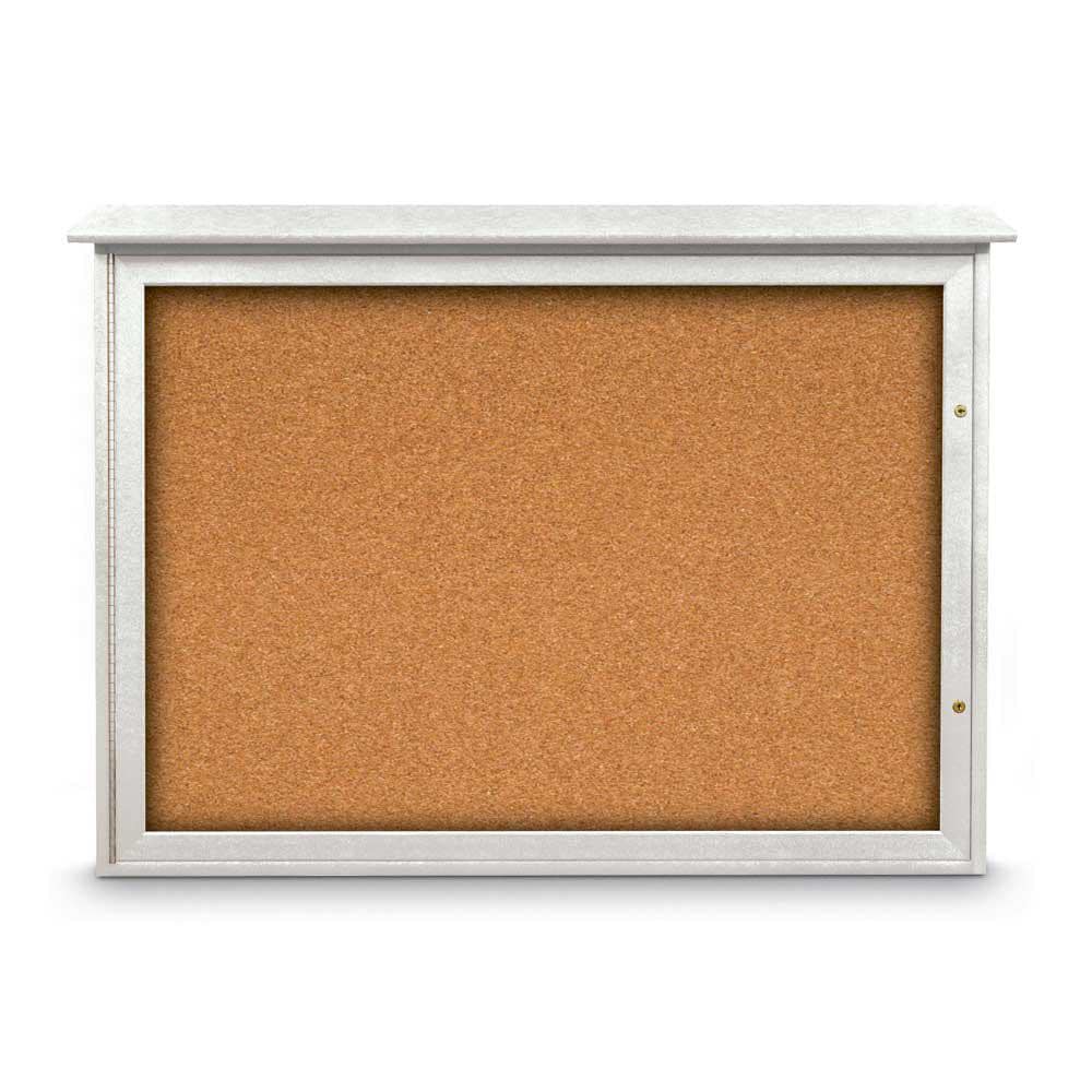 Enclosed Cork Bulletin Board: 48" Wide, 36" High, Cork, Natural Tan