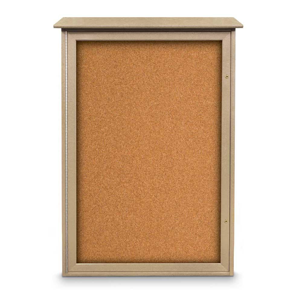 Enclosed Cork Bulletin Board: 48" Wide, 32" High, Cork, Natural Tan