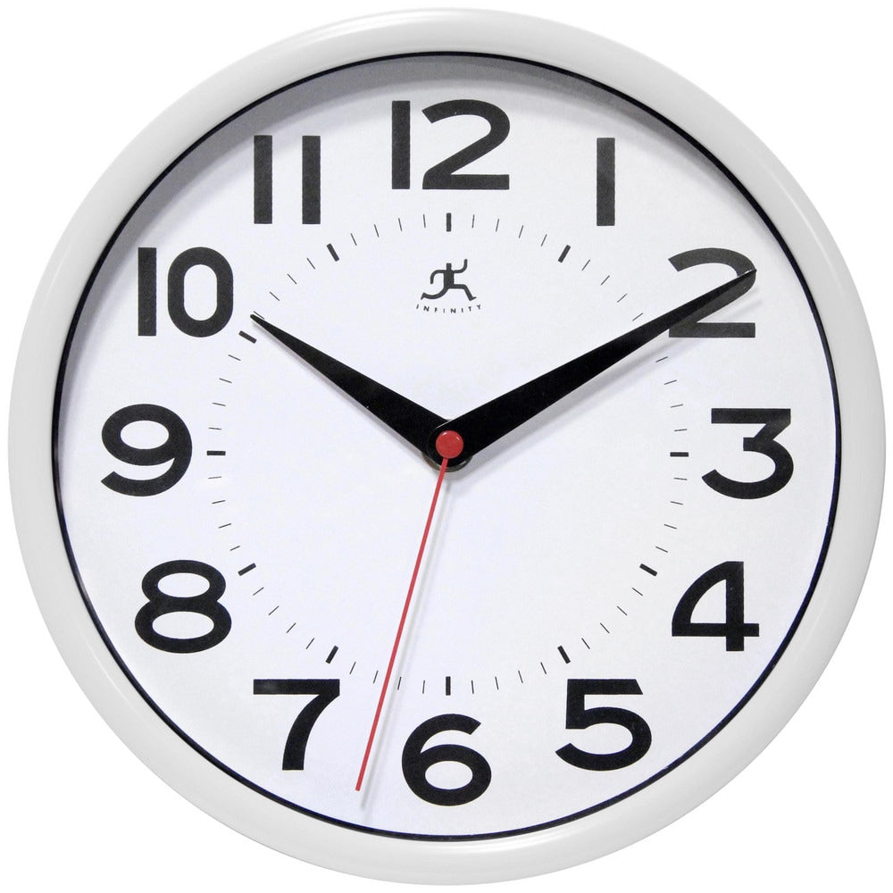 Office Wall Clocks; Clock Type: Dial; Display Type: Analog; Power Source: Battery; Clock Movement Control: Manual; Face Diameter: 7.25000; Face Color: White; Case Color: White; Digit Color: Black