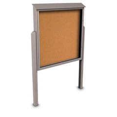 Enclosed Bulletin Board: 60" Wide, 60" High, Cork, Tan