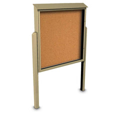 Enclosed Bulletin Board: 60" Wide, 60" High, Cork, Tan