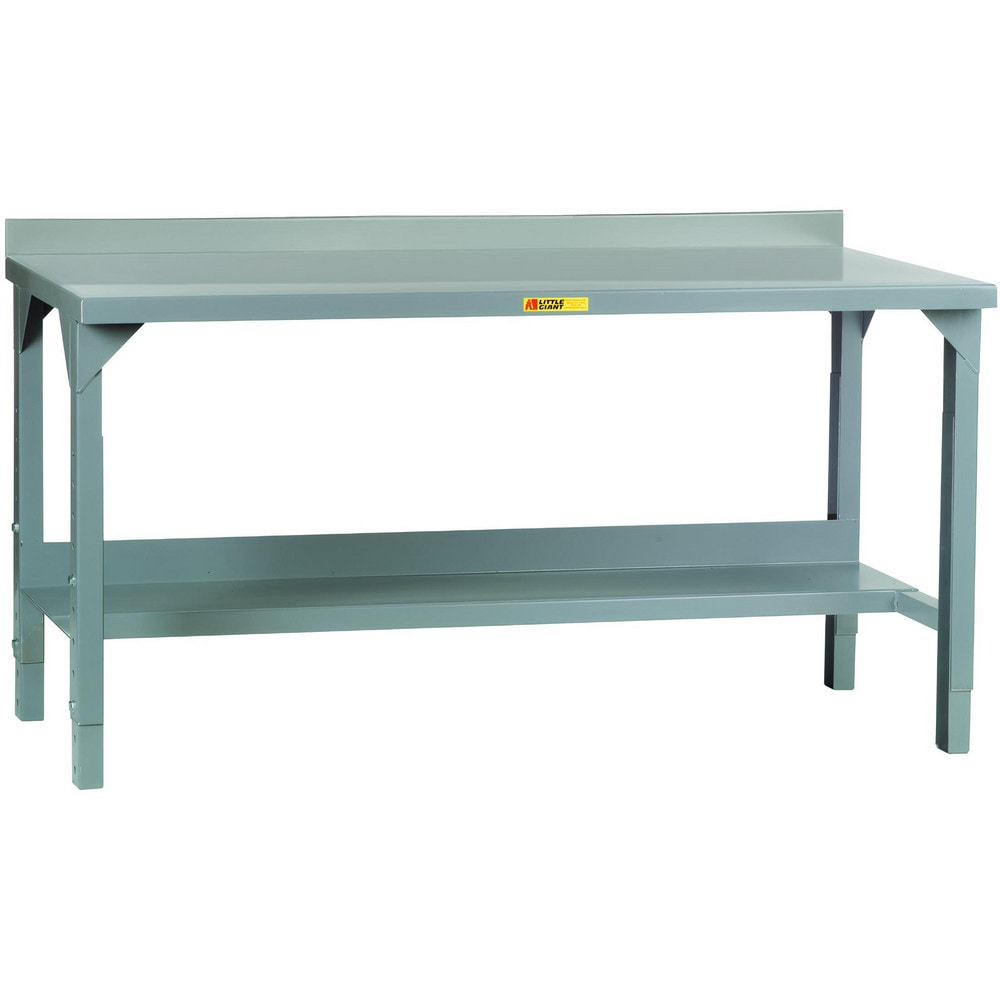 Work Bench: 72" Wide, 27 to 41" High, Powder Coated, 12 Gauge Steel Top, Steel Base, Gray