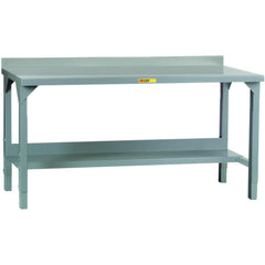 Work Bench: 48" Wide, 27 to 41" High, Powder Coated, 12 Gauge Steel Top, Steel Base, Gray