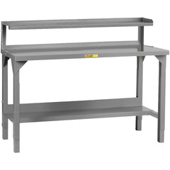 Heavy-Duty Work Bench with Riser: 60" Wide, 24 to 41" High, Powder Coated, 12 Gauge Steel Top, Steel Base, Gray