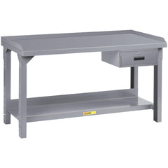 Work Bench: 72" Wide, 27 to 41" High, Powder Coated, 12 Gauge Steel Top, Steel Base, Gray