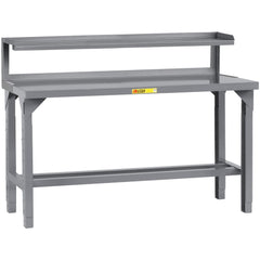 Heavy-Duty Work Bench with Riser: 60" Wide, 24 to 41" High, Powder Coated, 12 Gauge Steel Top, Steel Base, Gray