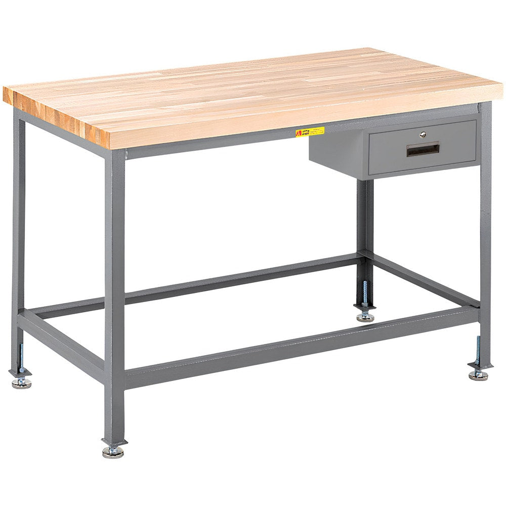 Work Table: 48" Wide, 24" Deep, 32 to 35" High, Powder Coated, Wood Top, Gray