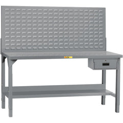 Heavy-Duty Use Workbench: 60" Wide, 30" Deep, 51 to 65" High, Powder Coated, Steel Top, Gray