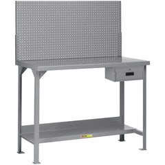 Heavy-Duty Use Workbench: 72" Wide, 30" Deep, 60" High, Powder Coated, Steel Top, Gray