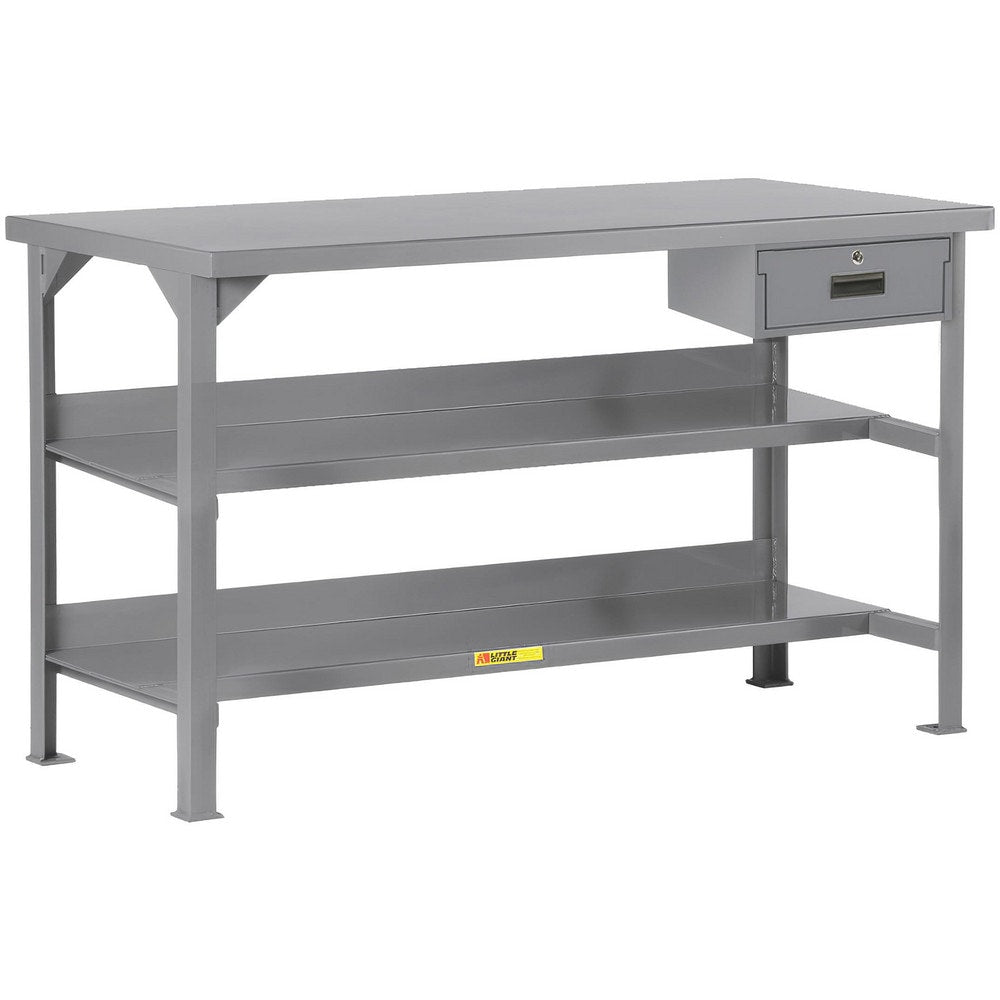 Heavy-Duty Use Workbench: 60" Wide, 24" Deep, 36" High, Powder Coated, Steel Top, Gray