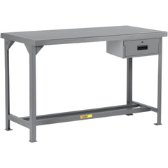 Welded Work Table: 24" Wide, 36" High, Powder Coated, 12 Gauge Steel Top, Steel Base, Gray