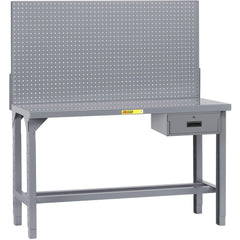 Heavy-Duty Use Workbench: 60" Wide, 36" Deep, 51 to 65" High, Powder Coated, Steel Top, Gray