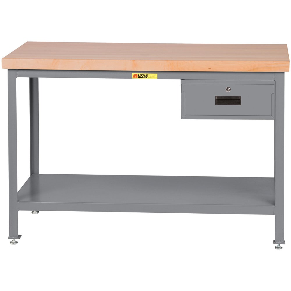 Work Table: 48" Wide, 24" Deep, 32 to 35" High, Powder Coated, Wood Top, Gray