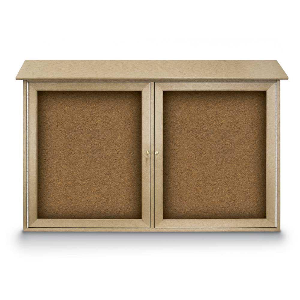 Enclosed Bulletin Board: 45" Wide, 30" High, Cork, Tan