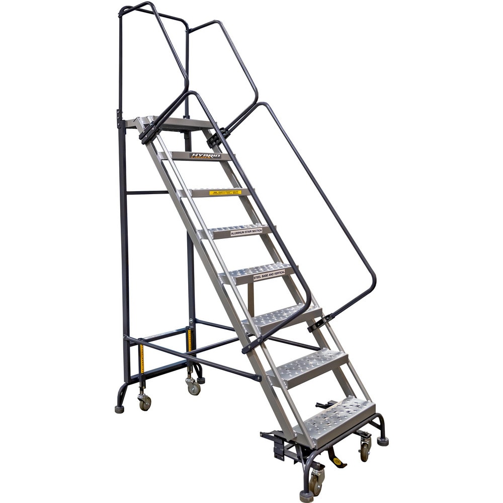 Rolling Ladder: 70" Platform, 450 lb Capacity, 7 Step, 33-1/2" Base Width