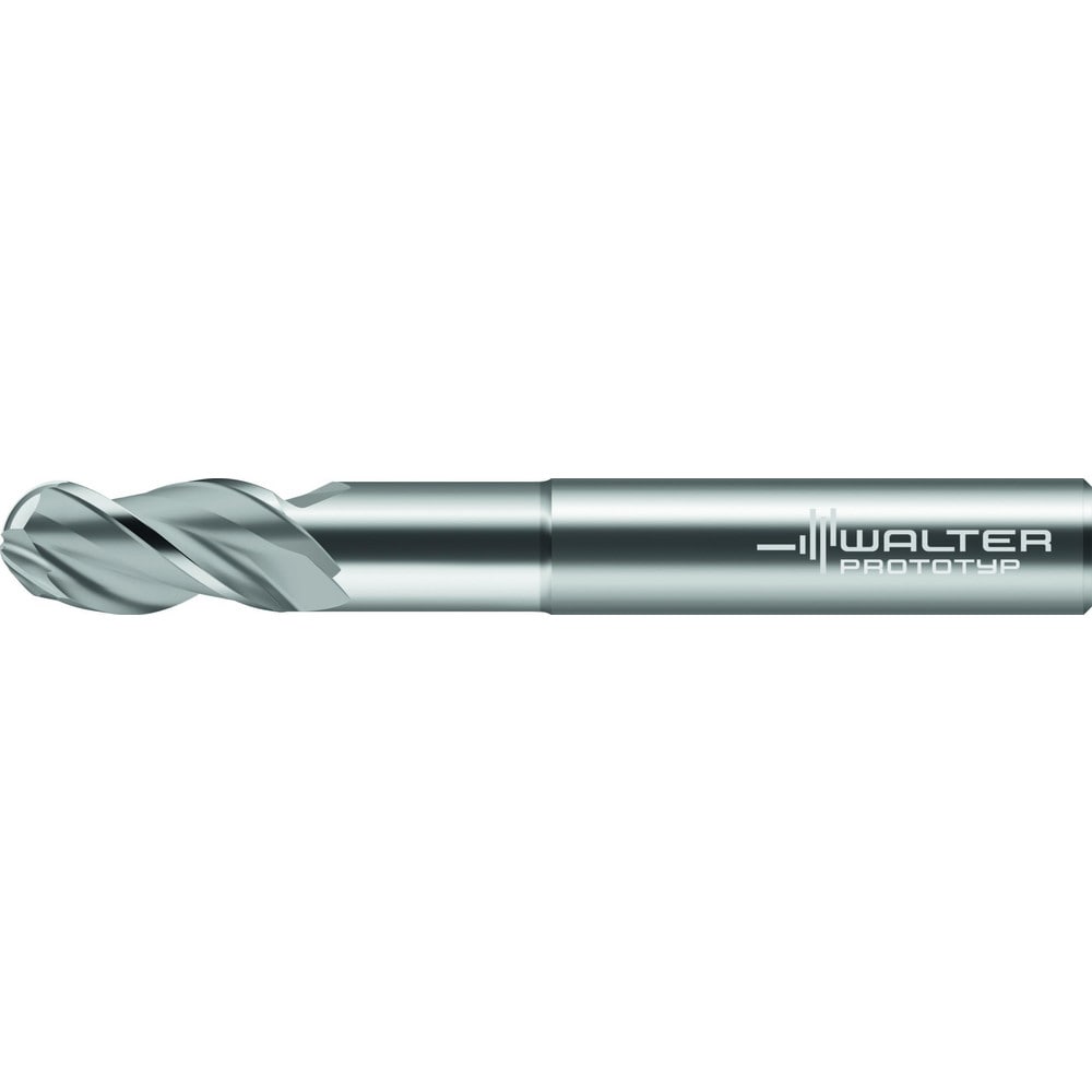 Ball End Mill: 1" Dia, 1-1/2" LOC, 3 Flute, Solid Carbide