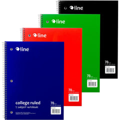 Note Pads, Writing Pads & Notebooks; Product Type: College Ruled Spiral-Notebook; Paper Color: White; Style of Rule: College; Cover Color: Red, Blue, Black, Green; Binding Location: Side