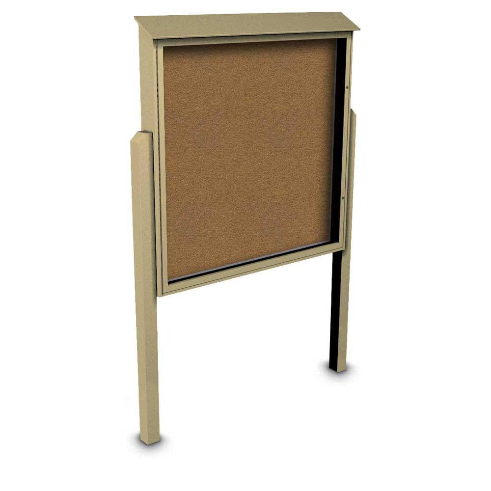 Enclosed Bulletin Board: 60" Wide, 60" High, Cork, Tan